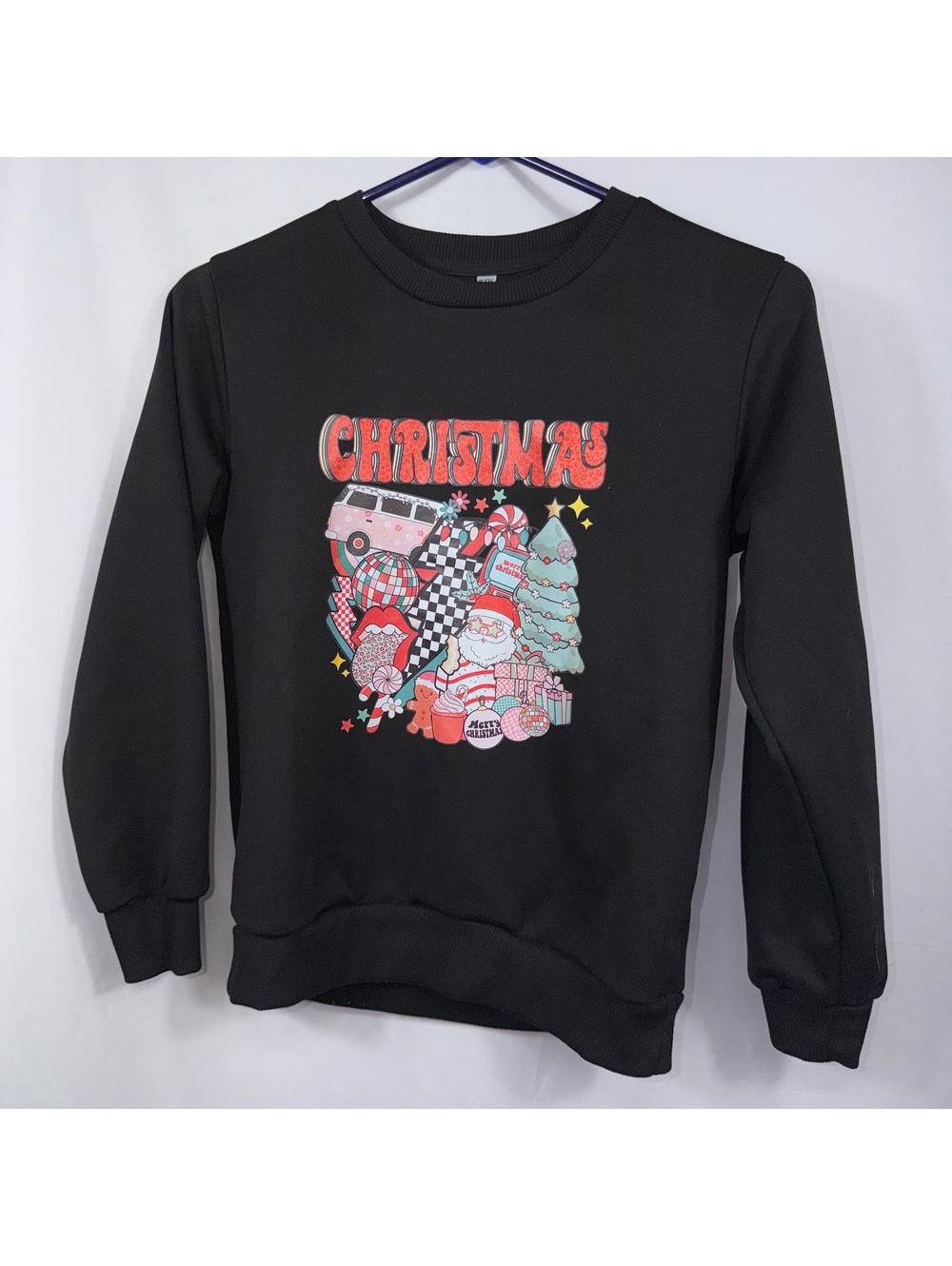Christmas Retro Graphic Sweatshirt Youth 11-12Y Black